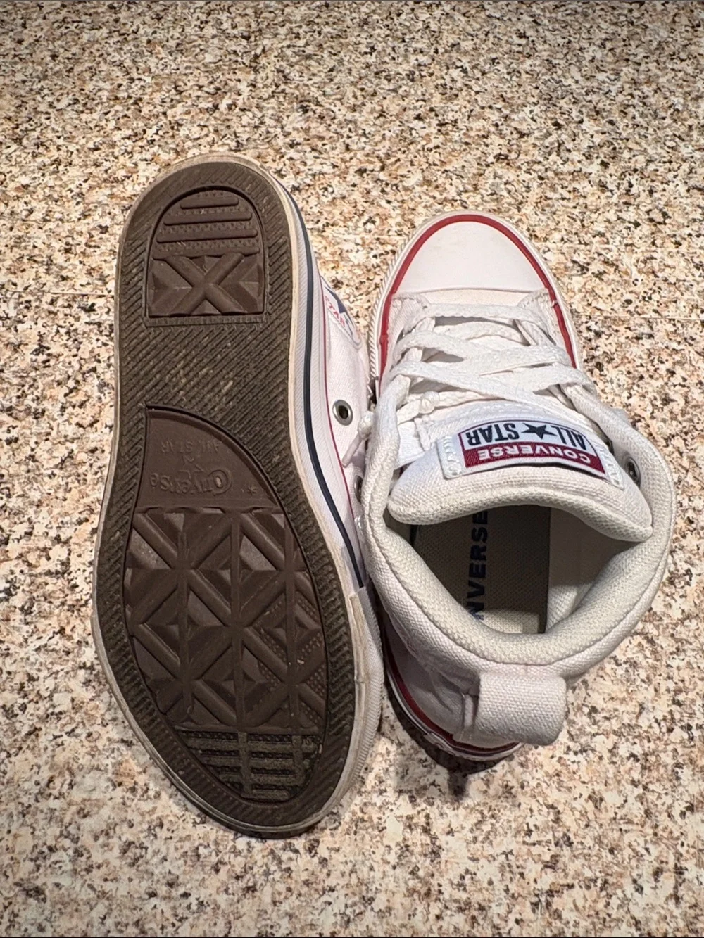 Converse Kids White mid Top Sneakers with Red Trim